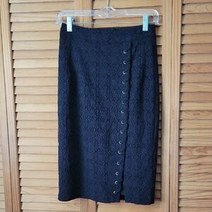 Nanette Lepore Made in NYC Black Lace Jacquard Lace-Up Pencil Midi Skirt Size 0